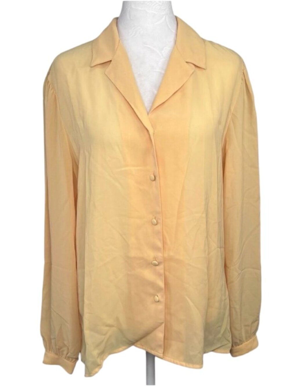 Vintage Yellow Blouse Button Up Shirt Size Medium